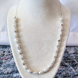White Faux Pearl Silver Tone Vintage Beaded Necklace Glass Metal Coquette Girl